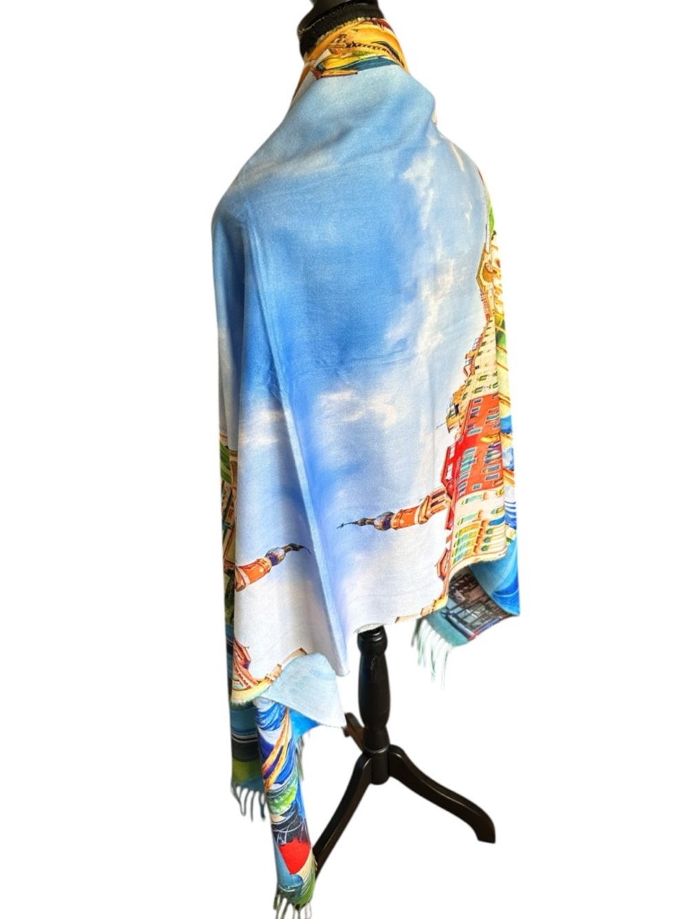 Reversible Venice Italy Scenic Fringe Oversized Scarf NWT Raw Hem 24x72 Art Wear - Picture 11 of 16